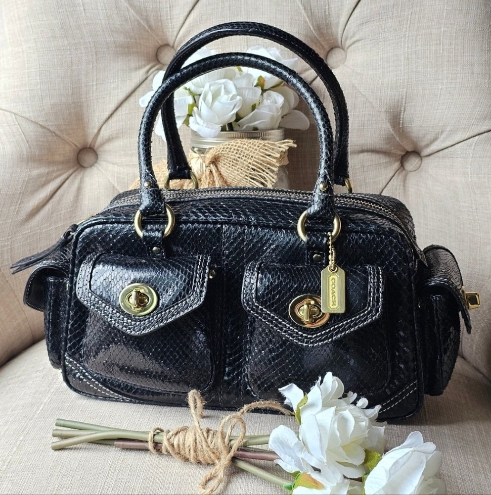 Vintage Coach Genuine Python Gallery Pocket Sachel # 8A84 ( Black ) - Picture 7 of 16